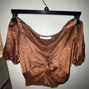 Brown Satin Spotted Crop Top
